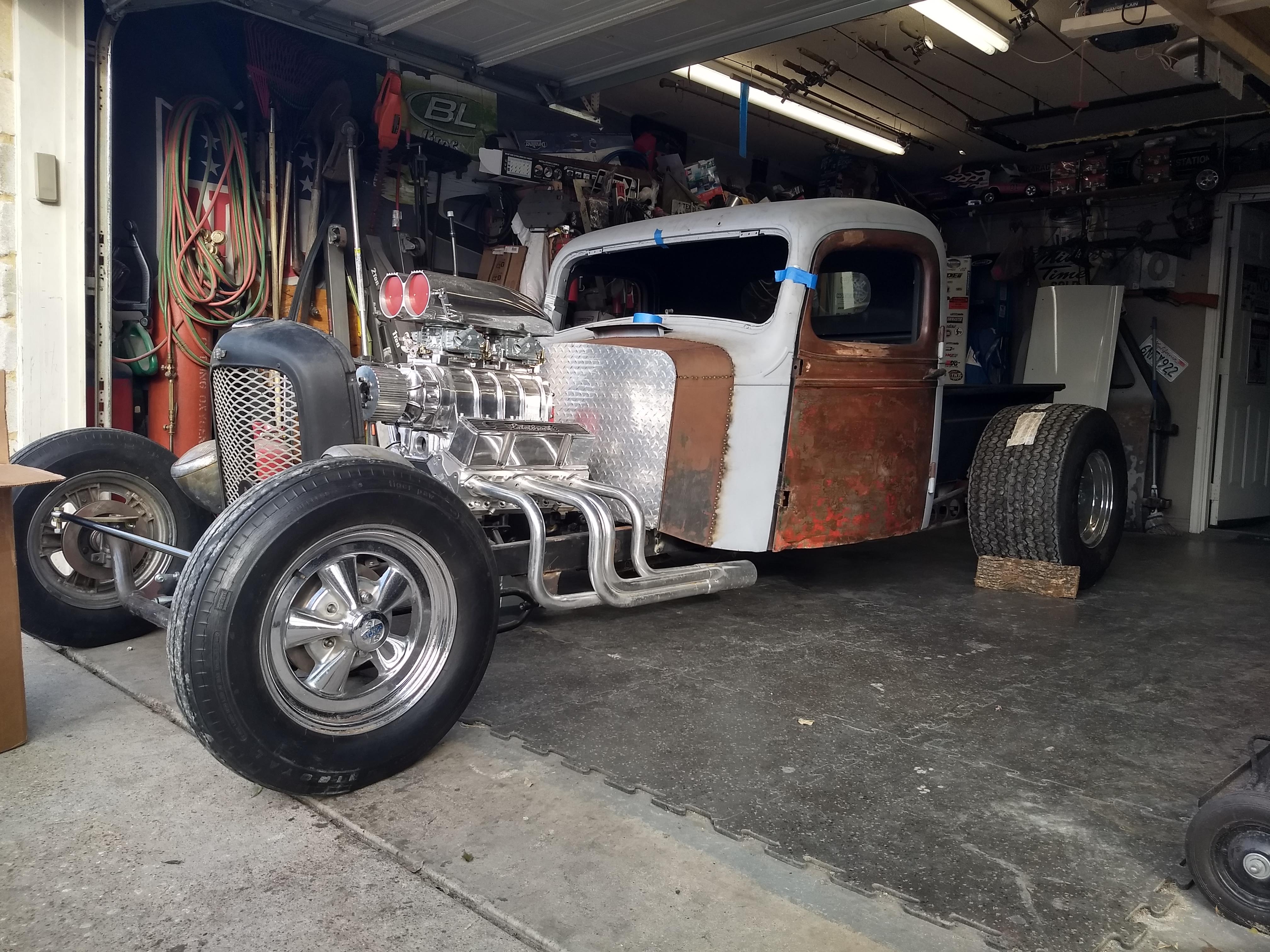 Custom hot rod build in shop